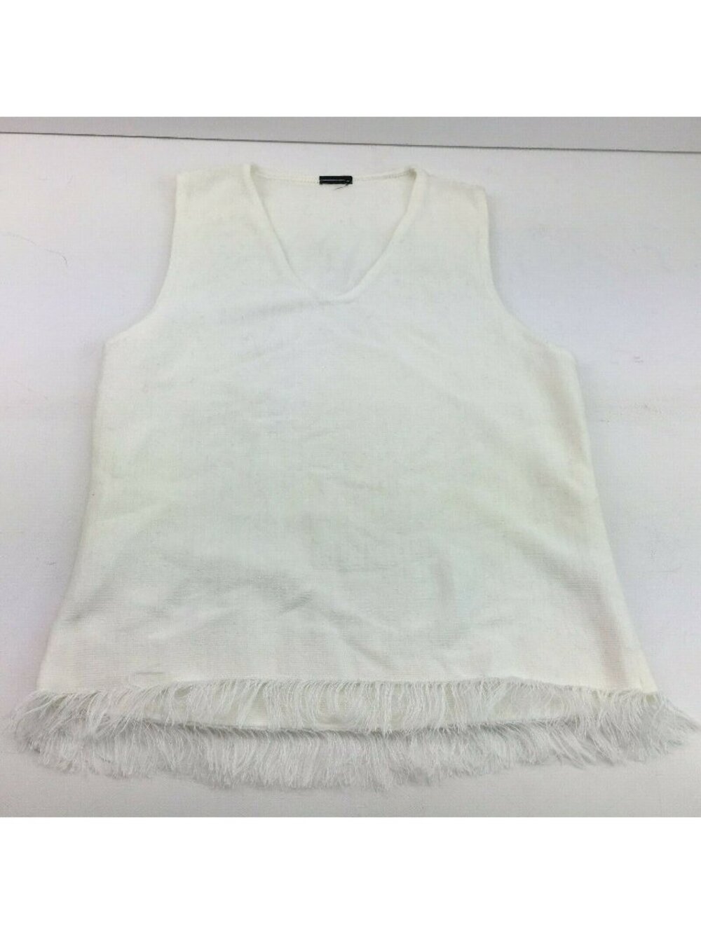 Womens Knit Sweater White Fringe Tank Top Size Small
